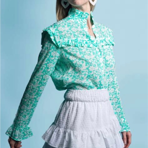 NWT The Shirt by Rochelle Behrens Elizabeth button down ruffle shirt-Size Medium - Picture 2 of 6